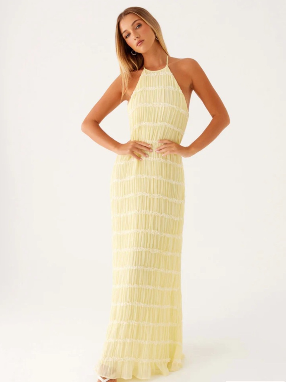 Peppermayo Pale Yellow Halter Maxi Dress
